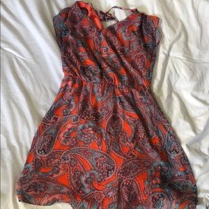 Orange dress with blue pattern